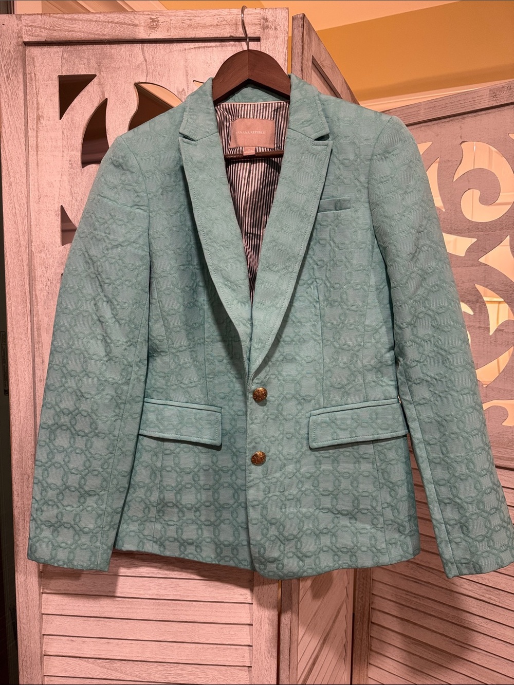 Banana Republic Teal Textured Single-Breasted Blazer